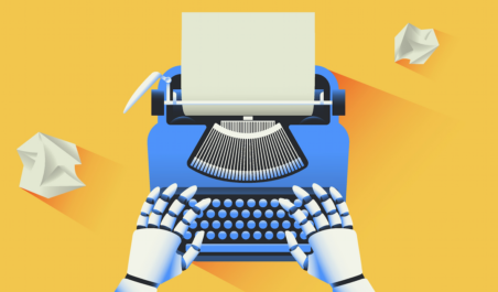 Image of robot hands on a typewriter