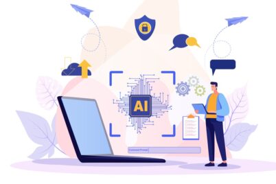 An illustration of a man imagining he possibilities of using artificial intelligence