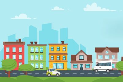 An image of a neighborhood with houses and a street